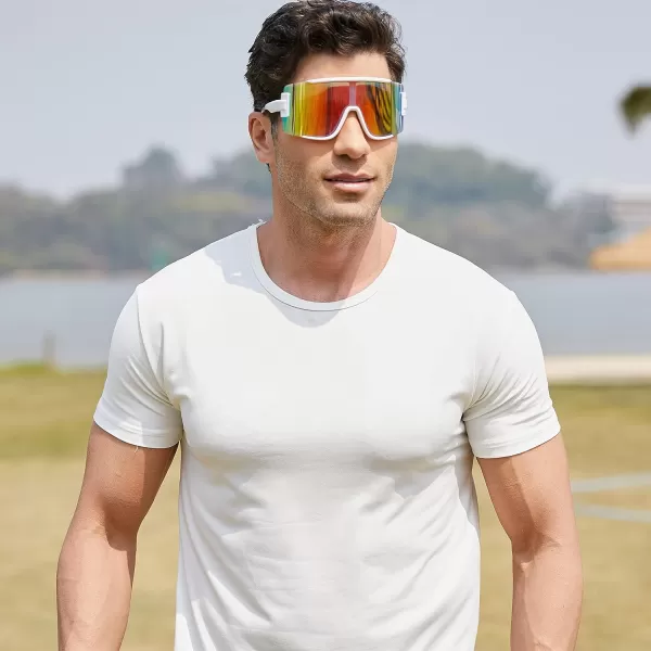 FEISEDY Men Women Sunglasses 80s Sport Cycling Baseball Glasses for Youth Teens Running Softball B4057Rainbow Mirror