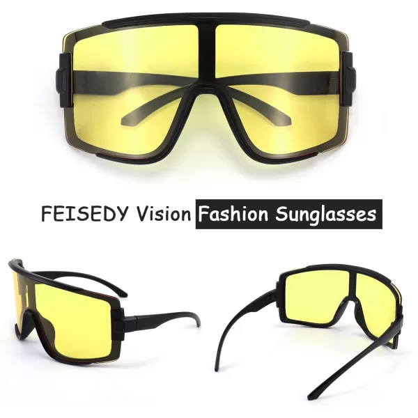 FEISEDY Men Women Sunglasses 80s Sport Cycling Baseball Glasses for Youth Teens Running Softball B4057Yellow