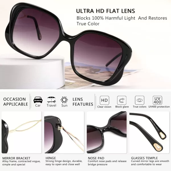 FEISEDY Oversized Butterfly Sunglasses for Women Fashion Charming Ladies Sunglass B2705Black