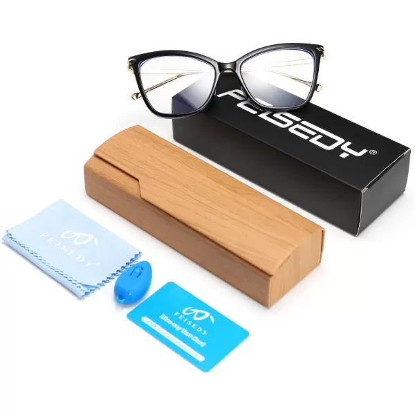 FEISEDY Oversized Cat Eye Glasses Frame Blue Light Blocking Eyewear for Women B2589001 Black