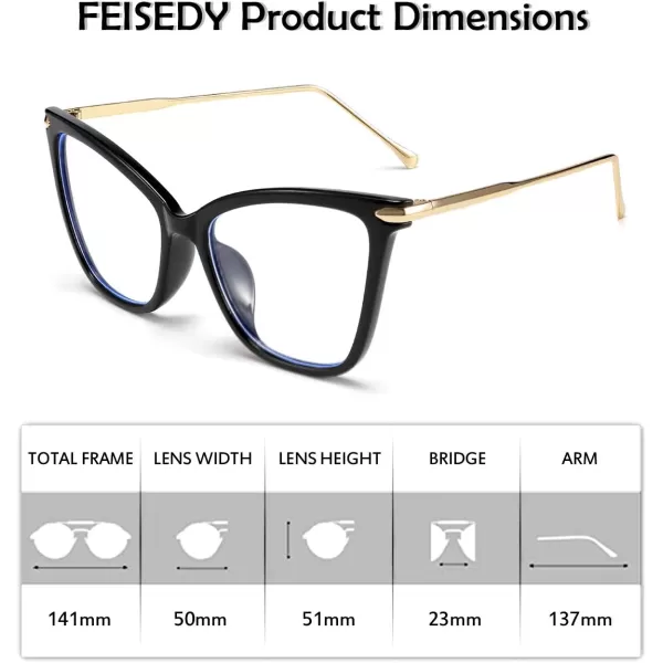 FEISEDY Oversized Cat Eye Glasses Frame Blue Light Blocking Eyewear for Women B2589001 Black