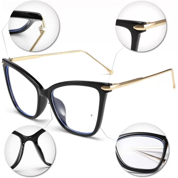 FEISEDY Oversized Cat Eye Glasses Frame Blue Light Blocking Eyewear for Women B2589001 Black