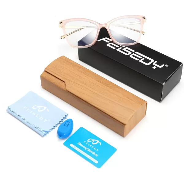 FEISEDY Oversized Cat Eye Glasses Frame Blue Light Blocking Eyewear for Women B2589003 Pink