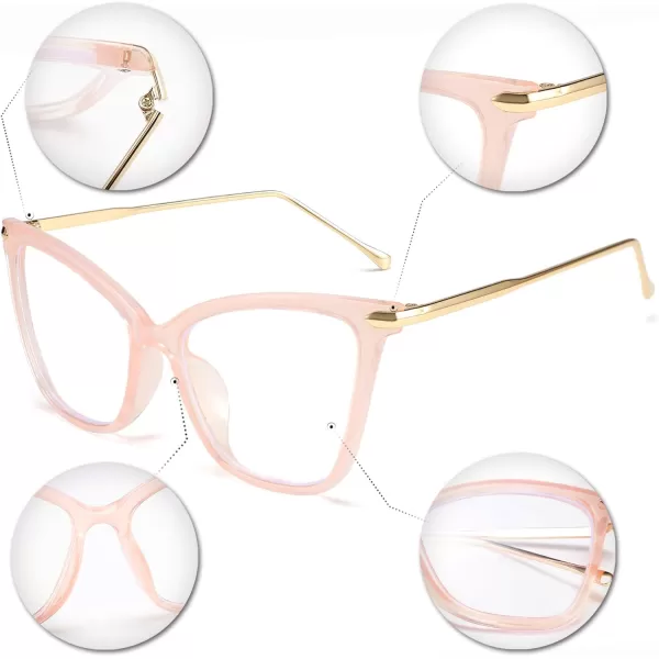 FEISEDY Oversized Cat Eye Glasses Frame Blue Light Blocking Eyewear for Women B2589003 Pink