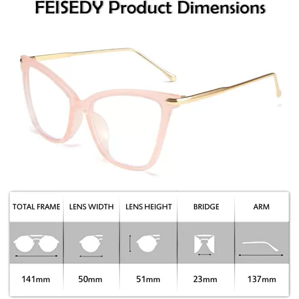 FEISEDY Oversized Cat Eye Glasses Frame Blue Light Blocking Eyewear for Women B2589003 Pink