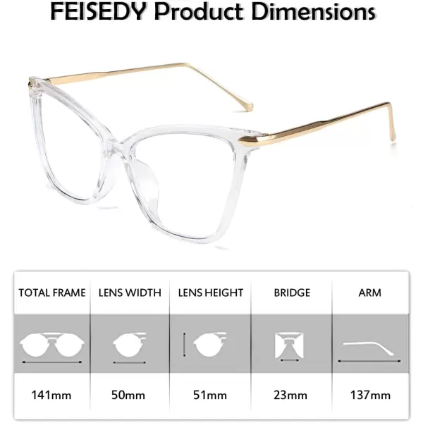 FEISEDY Oversized Cat Eye Glasses Frame Blue Light Blocking Eyewear for Women B2589004 Transparent
