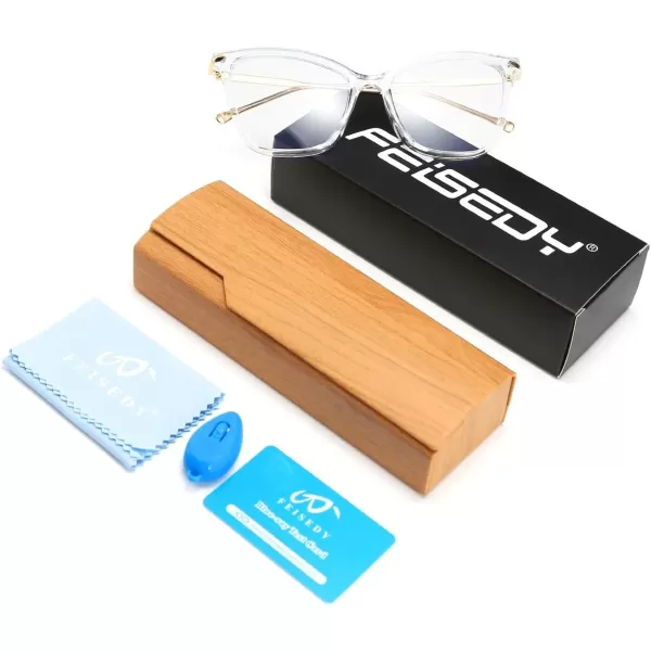 FEISEDY Oversized Cat Eye Glasses Frame Blue Light Blocking Eyewear for Women B2589004 Transparent