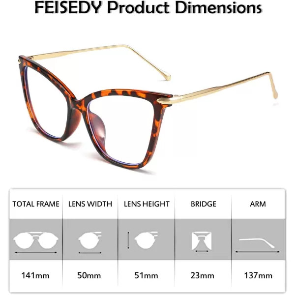 FEISEDY Oversized Cat Eye Glasses Frame Blue Light Blocking Eyewear for Women B2589005 Leopard