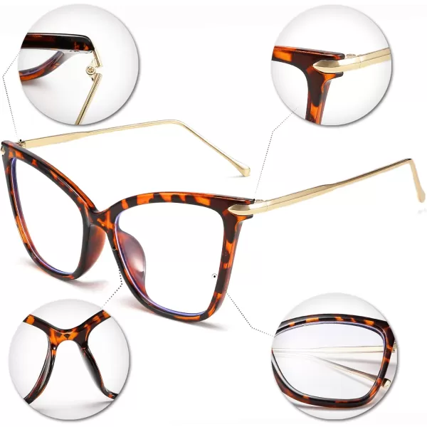 FEISEDY Oversized Cat Eye Glasses Frame Blue Light Blocking Eyewear for Women B2589005 Leopard