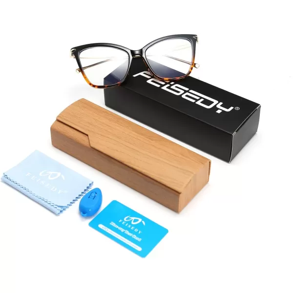 FEISEDY Oversized Cat Eye Glasses Frame Blue Light Blocking Eyewear for Women B2589006 Black Leopard