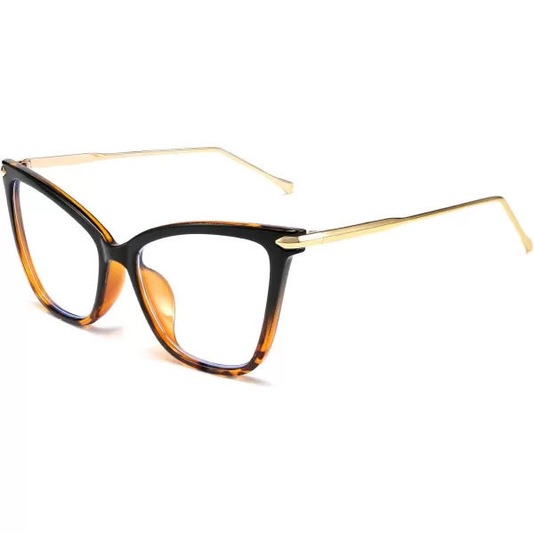 FEISEDY Oversized Cat Eye Glasses Frame Blue Light Blocking Eyewear for Women B2589006 Black Leopard