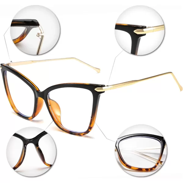 FEISEDY Oversized Cat Eye Glasses Frame Blue Light Blocking Eyewear for Women B2589006 Black Leopard