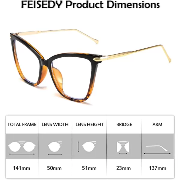 FEISEDY Oversized Cat Eye Glasses Frame Blue Light Blocking Eyewear for Women B2589006 Black Leopard