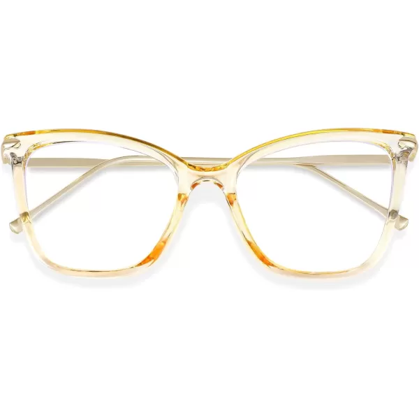 FEISEDY Oversized Cat Eye Glasses Frame with Clear Lenses Eyewear for Women B2460Amber Transparent Yellow