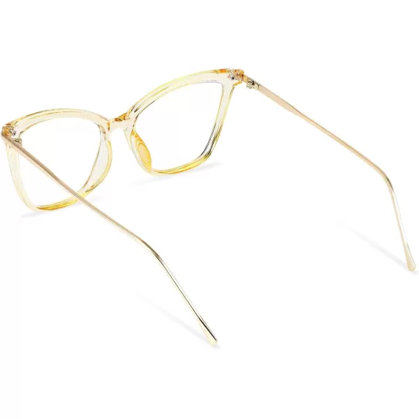 FEISEDY Oversized Cat Eye Glasses Frame with Clear Lenses Eyewear for Women B2460Amber Transparent Yellow