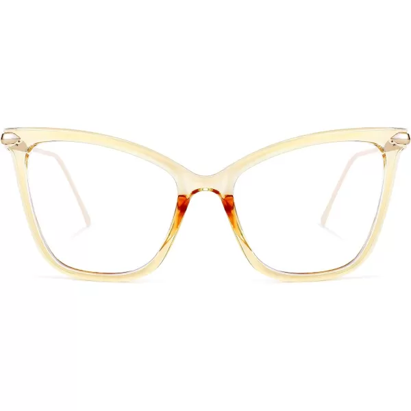FEISEDY Oversized Cat Eye Glasses Frame with Clear Lenses Eyewear for Women B2460Amber Transparent Yellow