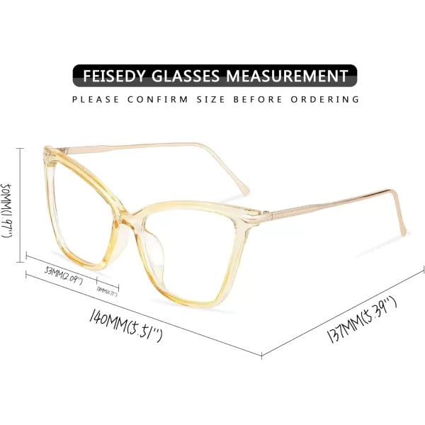 FEISEDY Oversized Cat Eye Glasses Frame with Clear Lenses Eyewear for Women B2460Amber Transparent Yellow