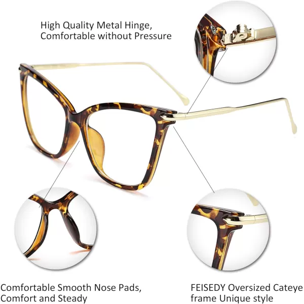 FEISEDY Oversized Cat Eye Glasses Frame with Clear Lenses Eyewear for Women B2460Blackleopard