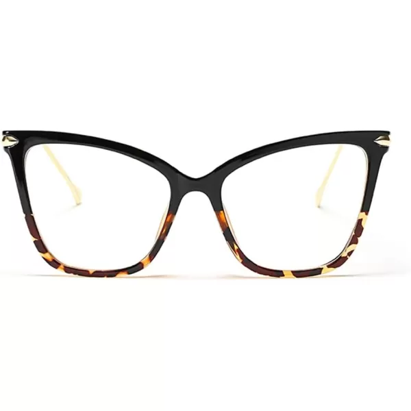 FEISEDY Oversized Cat Eye Glasses Frame with Clear Lenses Eyewear for Women B2460Blackleopard