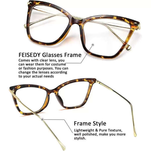 FEISEDY Oversized Cat Eye Glasses Frame with Clear Lenses Eyewear for Women B2460Blackleopard