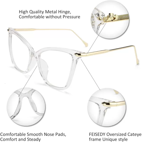 FEISEDY Oversized Cat Eye Glasses Frame with Clear Lenses Eyewear for Women B2460Clear