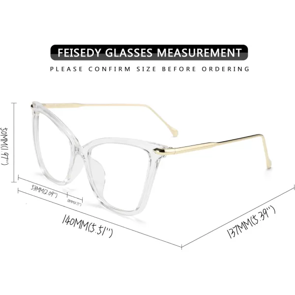 FEISEDY Oversized Cat Eye Glasses Frame with Clear Lenses Eyewear for Women B2460Clear