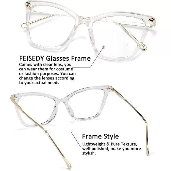 FEISEDY Oversized Cat Eye Glasses Frame with Clear Lenses Eyewear for Women B2460Clear