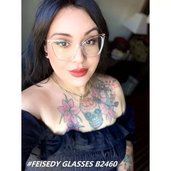FEISEDY Oversized Cat Eye Glasses Frame with Clear Lenses Eyewear for Women B2460Clear
