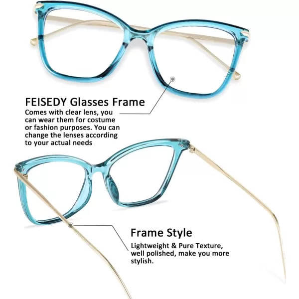 FEISEDY Oversized Cat Eye Glasses Frame with Clear Lenses Eyewear for Women B2460Lake Blue