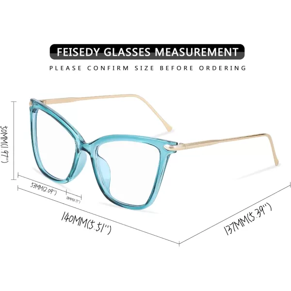 FEISEDY Oversized Cat Eye Glasses Frame with Clear Lenses Eyewear for Women B2460Lake Blue