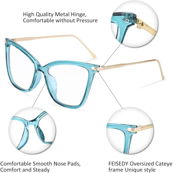 FEISEDY Oversized Cat Eye Glasses Frame with Clear Lenses Eyewear for Women B2460Lake Blue