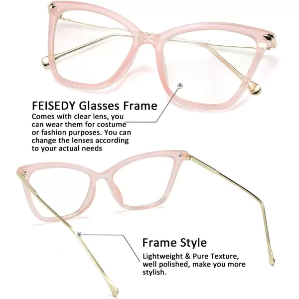 FEISEDY Oversized Cat Eye Glasses Frame with Clear Lenses Eyewear for Women B2460Pink