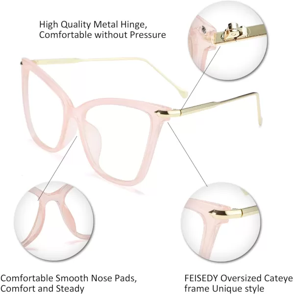 FEISEDY Oversized Cat Eye Glasses Frame with Clear Lenses Eyewear for Women B2460Pink