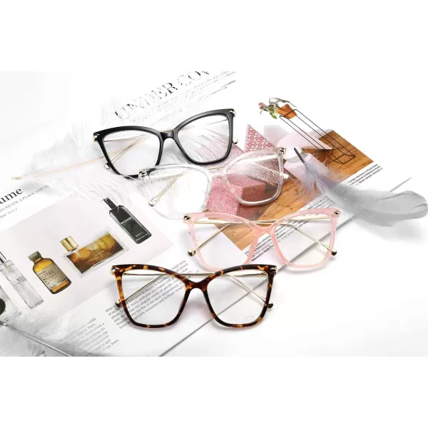FEISEDY Oversized Cat Eye Glasses Frame with Clear Lenses Eyewear for Women B2460Pink