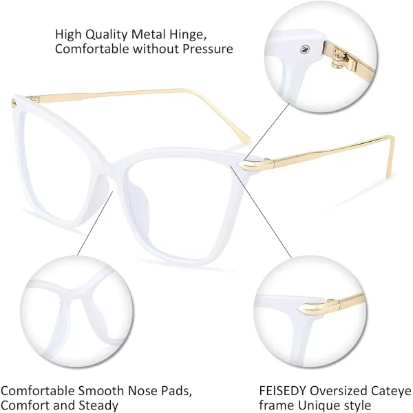 FEISEDY Oversized Cat Eye Glasses Frame with Clear Lenses Eyewear for Women B2460White