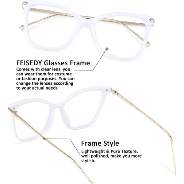FEISEDY Oversized Cat Eye Glasses Frame with Clear Lenses Eyewear for Women B2460White