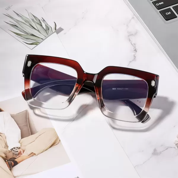 FEISEDY Oversized Square Blue Light Blocking Glasses Vintage Womens Luxury Big Fashion Eyewear B9100Brown Transparent 001