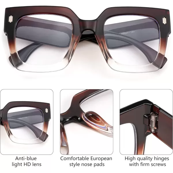 FEISEDY Oversized Square Blue Light Blocking Glasses Vintage Womens Luxury Big Fashion Eyewear B9100Brown Transparent 001