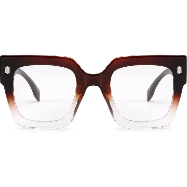 FEISEDY Oversized Square Blue Light Blocking Glasses Vintage Womens Luxury Big Fashion Eyewear B9100Brown Transparent 001