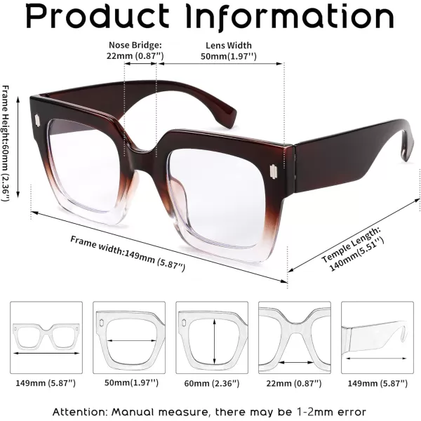FEISEDY Oversized Square Blue Light Blocking Glasses Vintage Womens Luxury Big Fashion Eyewear B9100Brown Transparent 001