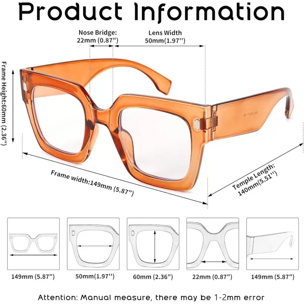 FEISEDY Oversized Square Blue Light Blocking Glasses Vintage Womens Luxury Big Fashion Eyewear B9100Yellow 001