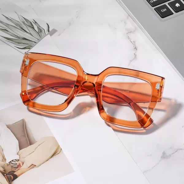 FEISEDY Oversized Square Blue Light Blocking Glasses Vintage Womens Luxury Big Fashion Eyewear B9100Yellow 001