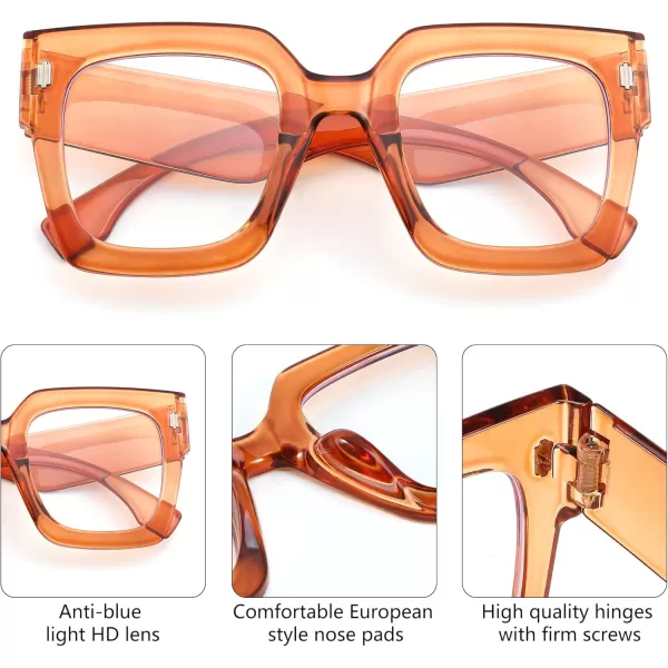 FEISEDY Oversized Square Blue Light Blocking Glasses Vintage Womens Luxury Big Fashion Eyewear B9100Yellow 001