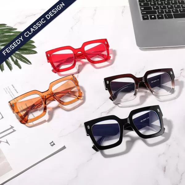 FEISEDY Oversized Square Blue Light Blocking Glasses Vintage Womens Luxury Big Fashion Eyewear B9100Yellow 001