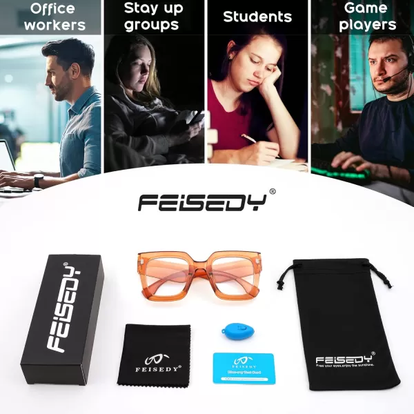 FEISEDY Oversized Square Blue Light Blocking Glasses Vintage Womens Luxury Big Fashion Eyewear B9100Yellow 001