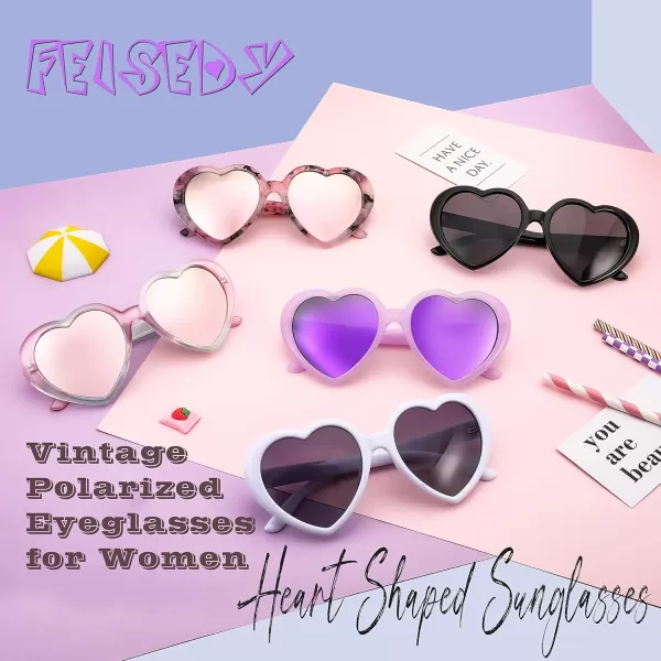 FEISEDY Polarized Heart Shaped Sunglasses Oversized Vintage Fashion Love Eyeglasses for Women UV400 B2337Black Frame  Grey Lens