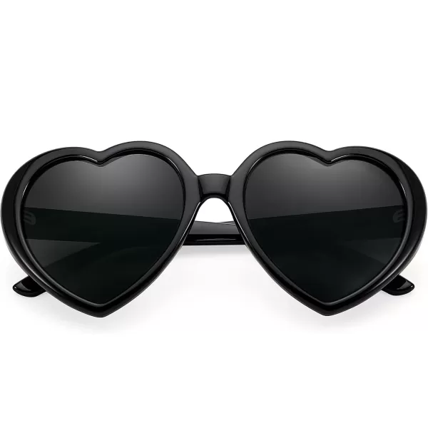 FEISEDY Polarized Heart Shaped Sunglasses Oversized Vintage Fashion Love Eyeglasses for Women UV400 B2337Black Frame  Grey Lens