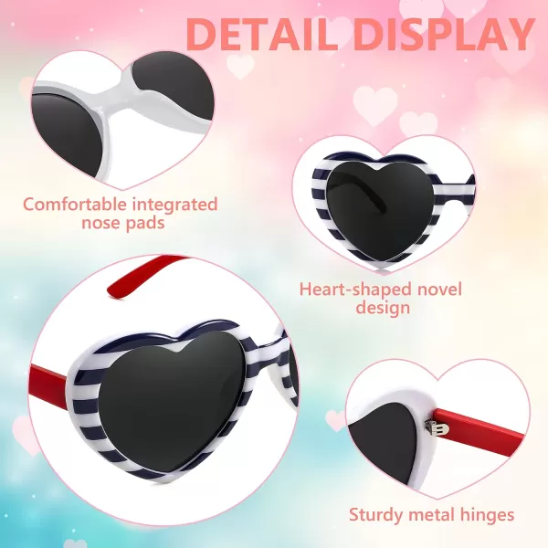 FEISEDY Polarized Heart Shaped Sunglasses Oversized Vintage Fashion Love Eyeglasses for Women UV400 B2337Black and White Stripe Frame  Grey Lens