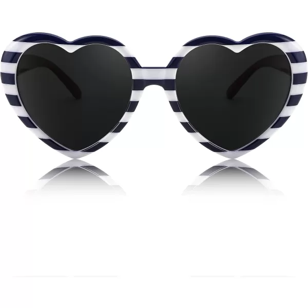 FEISEDY Polarized Heart Shaped Sunglasses Oversized Vintage Fashion Love Eyeglasses for Women UV400 B2337Black and White Stripe Frame  Grey Lens