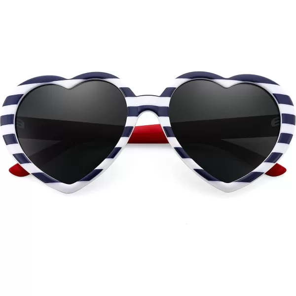 FEISEDY Polarized Heart Shaped Sunglasses Oversized Vintage Fashion Love Eyeglasses for Women UV400 B2337Black and White Stripe Frame  Grey Lens